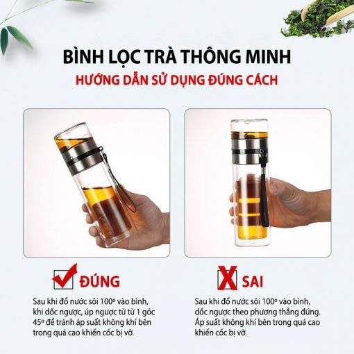 Bình thủy tinh pha trà 2 lớp có lõi lọc